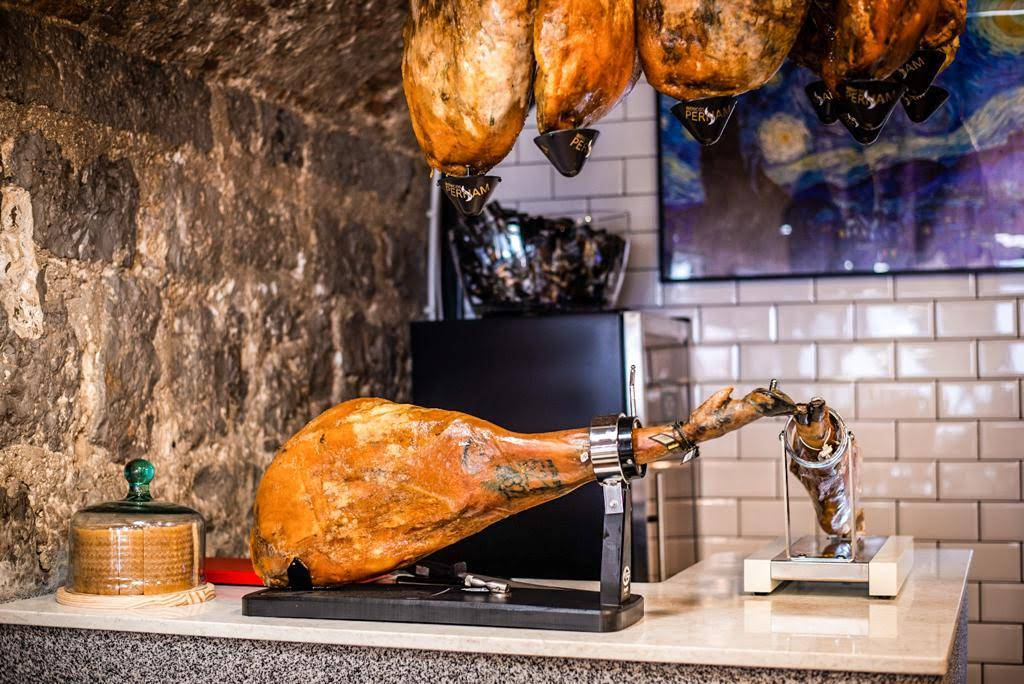 Iberian jamón leg on display